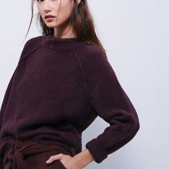 Free People Wool Blend Oversized Slouchy Tunic Sweater Burgundy Purple Size XS/S - Picture 1 of 15